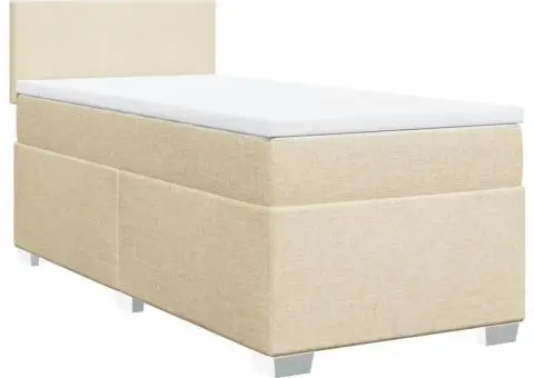Pat box spring cu saltea, crem, 80x200 cm, textil - 2/5
