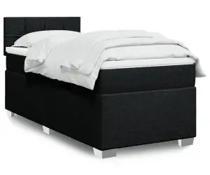 vidaXL Pat box spring cu saltea, negru, 90x190 cm, textil