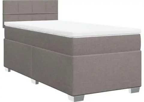 Pat box spring cu saltea, gri taupe, 90x190 cm, textil - 2/5