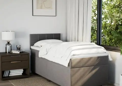 Pat box spring cu saltea, gri taupe, 90x190 cm, textil - 3/5