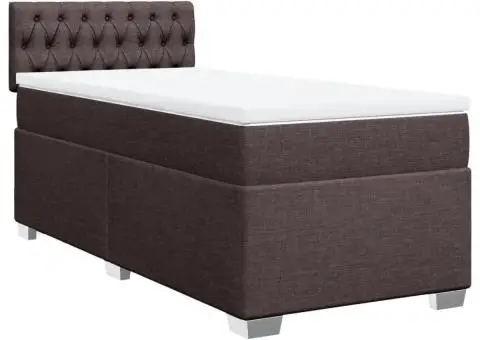 Pat box spring cu saltea, maro închis, 90x190 cm, textil - 2/5