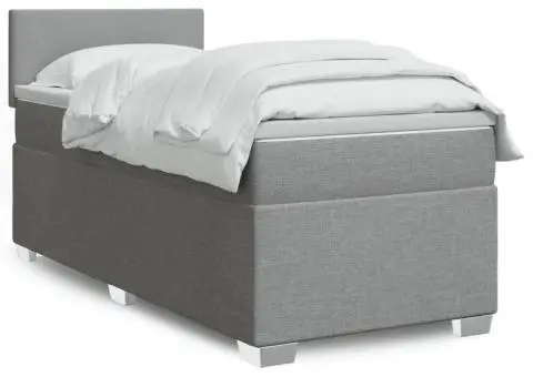 Pat box spring cu saltea, gri deschis, 90x200 cm, textil - 1/5