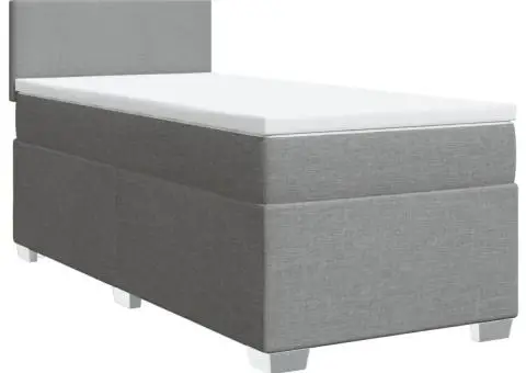 Pat box spring cu saltea, gri deschis, 90x200 cm, textil - 2/5