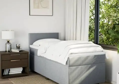 Pat box spring cu saltea, gri deschis, 90x200 cm, textil - 3/5