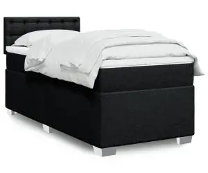vidaXL Pat box spring cu saltea, negru, 100x200 cm, textil