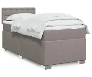 vidaXL Pat box spring cu saltea, gri taupe, 100x200 cm, textil