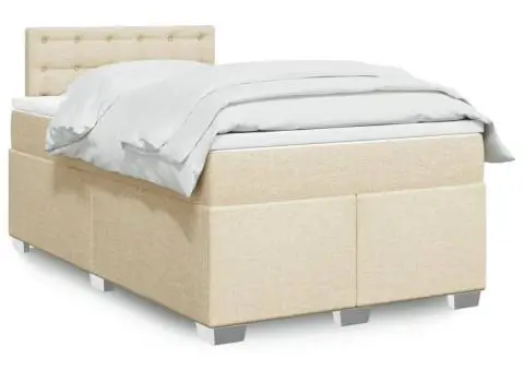 Pat box spring cu saltea, crem, 120x200 cm, textil - 1/5