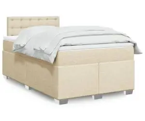 vidaXL Pat box spring cu saltea, crem, 120x200 cm, textil