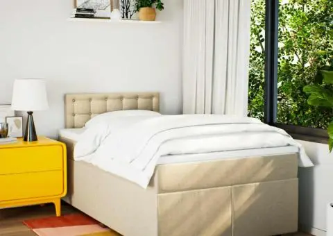 Pat box spring cu saltea, crem, 120x200 cm, textil - 3/5