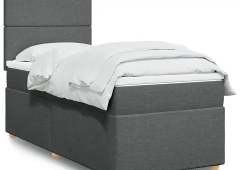 Pat box spring cu saltea, gri închis, 80x200 cm, textil - 1/5