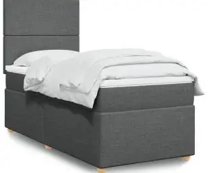vidaXL Pat box spring cu saltea, gri închis, 80x200 cm, textil