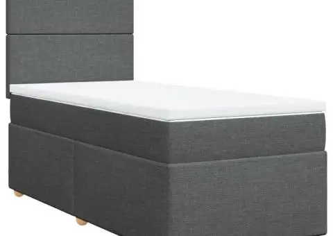Pat box spring cu saltea, gri închis, 80x200 cm, textil - 2/5