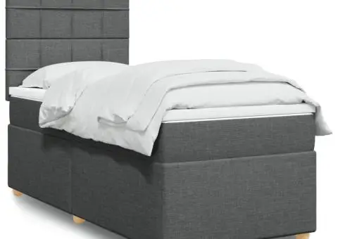 Pat box spring cu saltea, gri închis, 80x200 cm, textil - 1/5