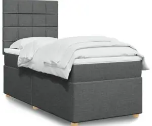 vidaXL Pat box spring cu saltea, gri închis, 80x200 cm, textil