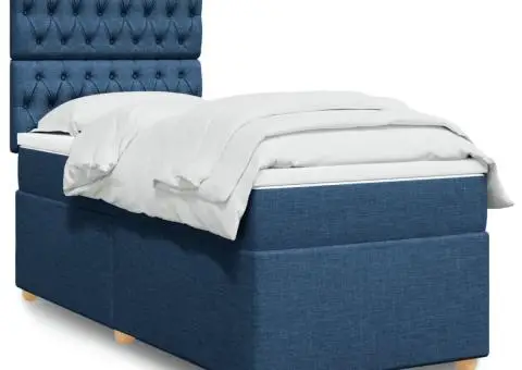 Pat box spring cu saltea, albastru, 80x200 cm, textil - 1/5