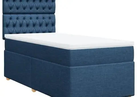 Pat box spring cu saltea, albastru, 80x200 cm, textil - 2/5