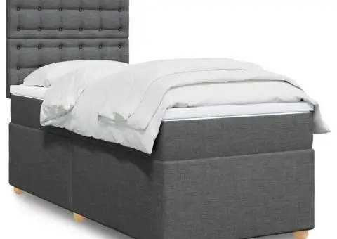 Pat box spring cu saltea, gri închis, 80x200 cm, textil - 1/5
