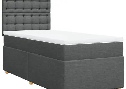 Pat box spring cu saltea, gri închis, 80x200 cm, textil - 2/5