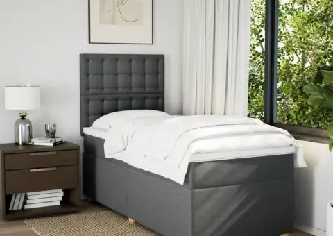 Pat box spring cu saltea, gri închis, 80x200 cm, textil - 3/5