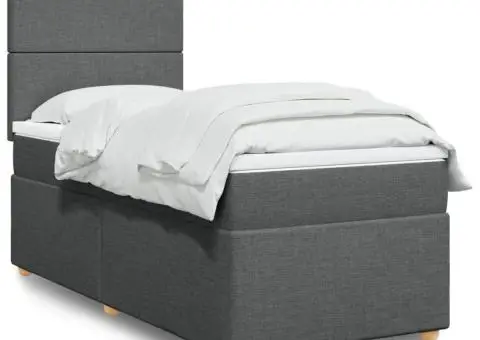 Pat box spring cu saltea, gri închis, 90x190 cm, textil - 1/5