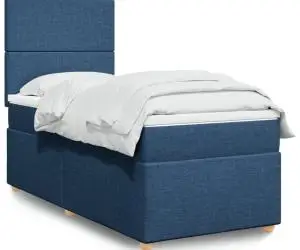vidaXL Pat box spring cu saltea, albastru, 90x190 cm, textil