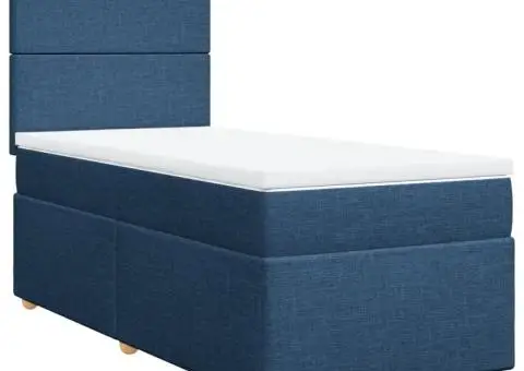 Pat box spring cu saltea, albastru, 90x190 cm, textil - 2/5