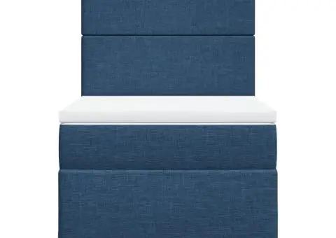 Pat box spring cu saltea, albastru, 90x190 cm, textil - 4/5