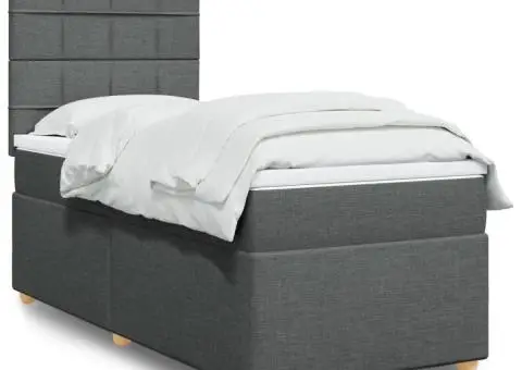 Pat box spring cu saltea, gri închis, 90x190 cm, textil - 1/5