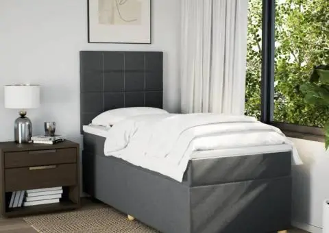 Pat box spring cu saltea, gri închis, 90x190 cm, textil - 3/5