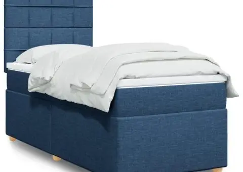 Pat box spring cu saltea, albastru, 90x190 cm, textil - 1/5