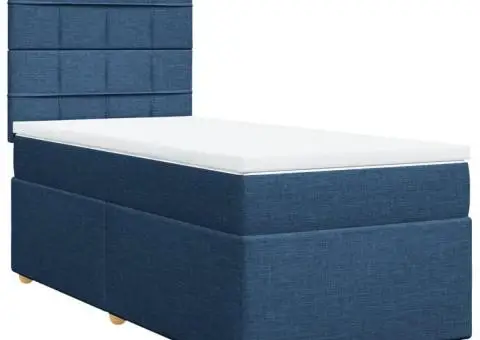 Pat box spring cu saltea, albastru, 90x190 cm, textil - 2/5