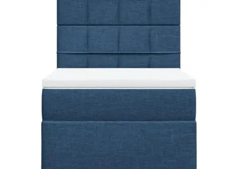 Pat box spring cu saltea, albastru, 90x190 cm, textil - 4/5