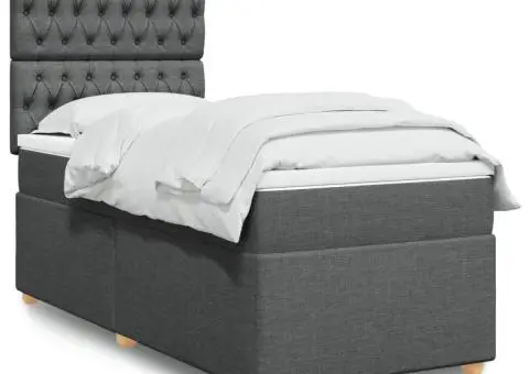 Pat box spring cu saltea, gri închis, 90x190 cm, textil - 1/5