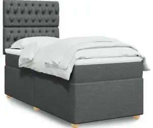 vidaXL Pat box spring cu saltea, gri închis, 90x190 cm, textil