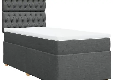 Pat box spring cu saltea, gri închis, 90x190 cm, textil - 2/5