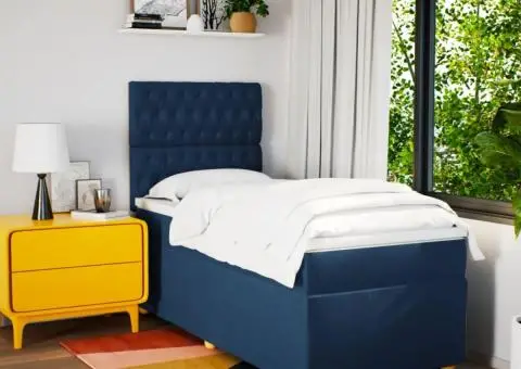 Pat box spring cu saltea, albastru, 90x190 cm, textil - 3/5