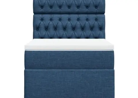 Pat box spring cu saltea, albastru, 90x190 cm, textil - 4/5