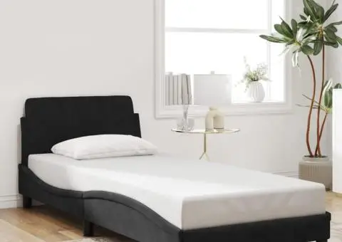 Cadru de pat cu tăblie fără saltea, negru, 90x190 cm, catifea - 1/5