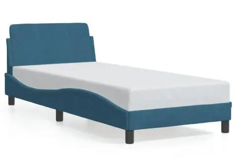Cadru de pat cu tăblie, albastru, 90x190 cm, catifea - 2/5