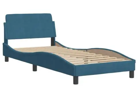 Cadru de pat cu tăblie, albastru, 90x190 cm, catifea - 3/5