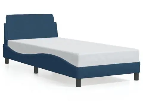 Cadru de pat cu tăblie fără saltea, albastru, 90x200 cm, textil - 1/5