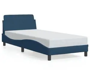 vidaXL Cadru de pat cu tăblie fără saltea, albastru, 90x200 cm, textil