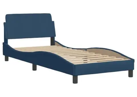 Cadru de pat cu tăblie fără saltea, albastru, 90x200 cm, textil - 2/5