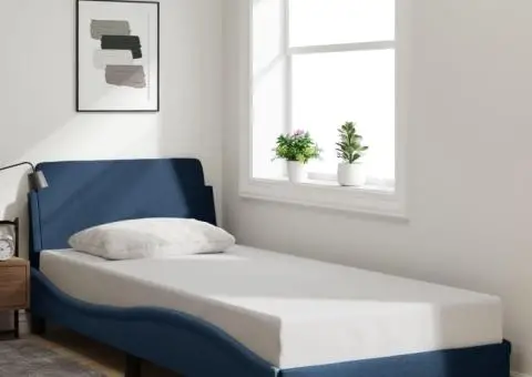 Cadru de pat cu tăblie fără saltea, albastru, 90x200 cm, textil - 3/5