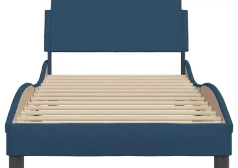 Cadru de pat cu tăblie fără saltea, albastru, 90x200 cm, textil - 4/5