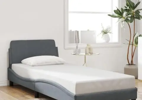 Cadru de pat fără saltea, gri închis, 90x200 cm, catifea - 1/5