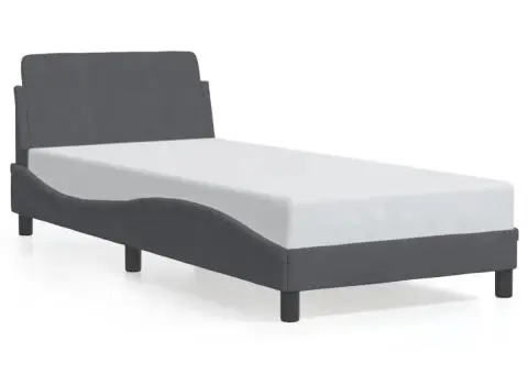 Cadru de pat fără saltea, gri închis, 90x200 cm, catifea - 2/5