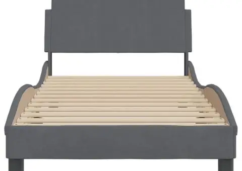 Cadru de pat fără saltea, gri închis, 90x200 cm, catifea - 4/5
