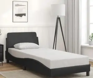 vidaXL Cadru de pat cu tăblie, negru, 90x200 cm, piele ecologică
