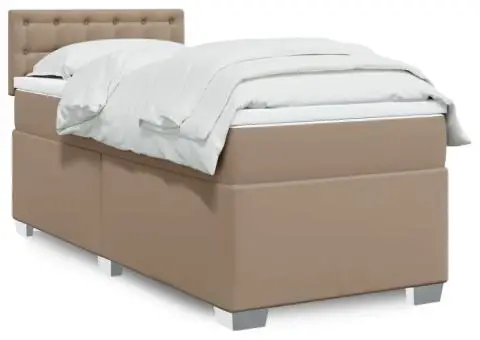Pat box spring cu saltea, cappuccino, 100x200cm piele ecologică - 1/5
